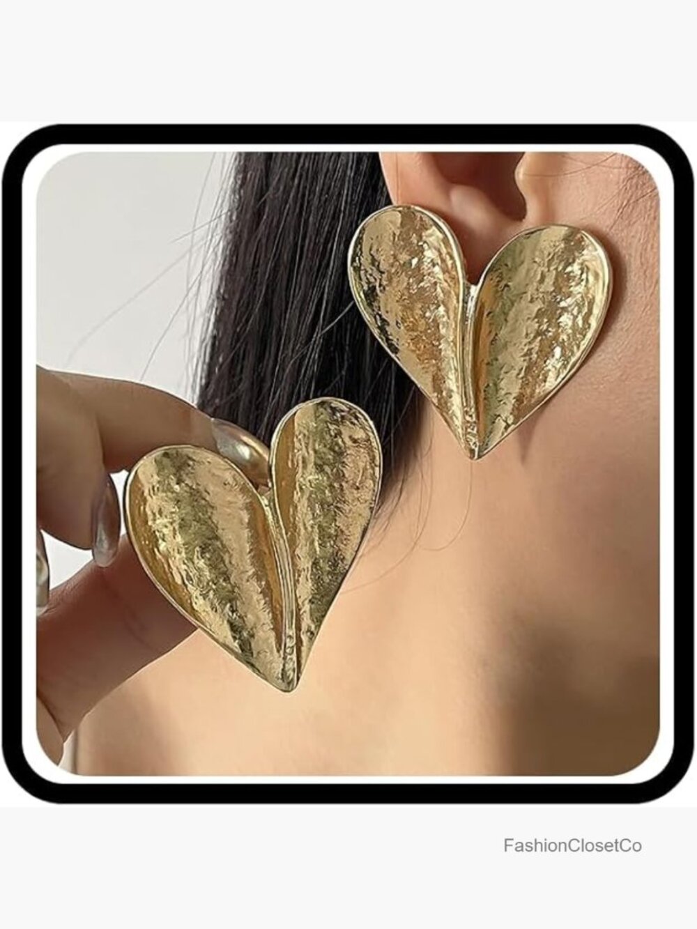 14K Gold Plated Heart Dangle Earrings Hammered Texture Lightweight